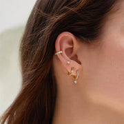 Gold Pavé Row & Bezel-Set Huggie Hoop Earrings