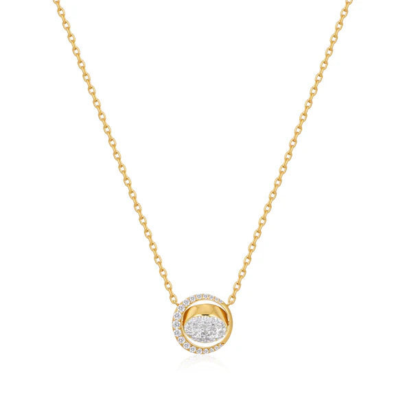 Gold Reversible Pavé Moon Evil-Eye Necklace