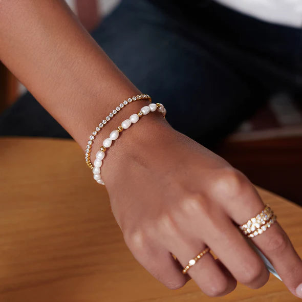 Gold Row Bezel Set Bracelet, view 2, styled