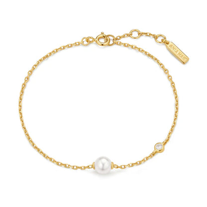 Gold Shell Pearl & Bezel Bracelet, view 3