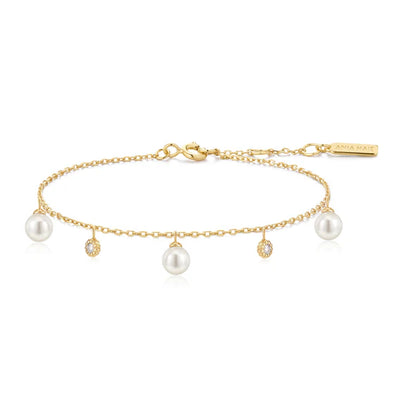 Gold Shell Pearl & Sparkle Drop Station Bracelet