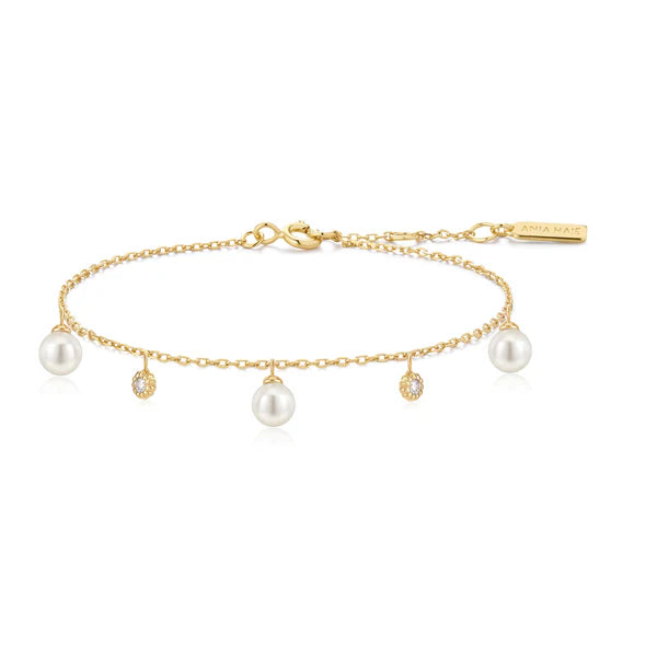 Gold Shell Pearl & Sparkle Drop Station Bracelet