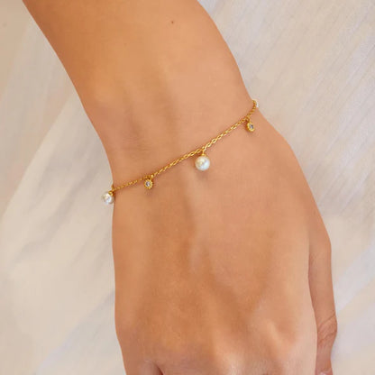 Gold Shell Pearl & Sparkle Drop Station Bracelet, view 2
