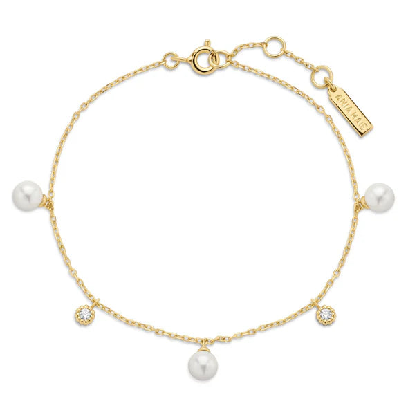 Gold Shell Pearl & Sparkle Drop Station Bracelet, view 3