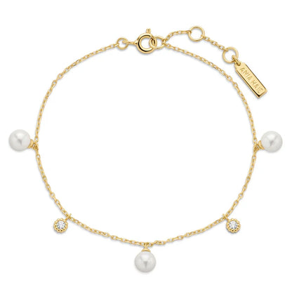 Gold Shell Pearl & Sparkle Drop Station Bracelet, view 3