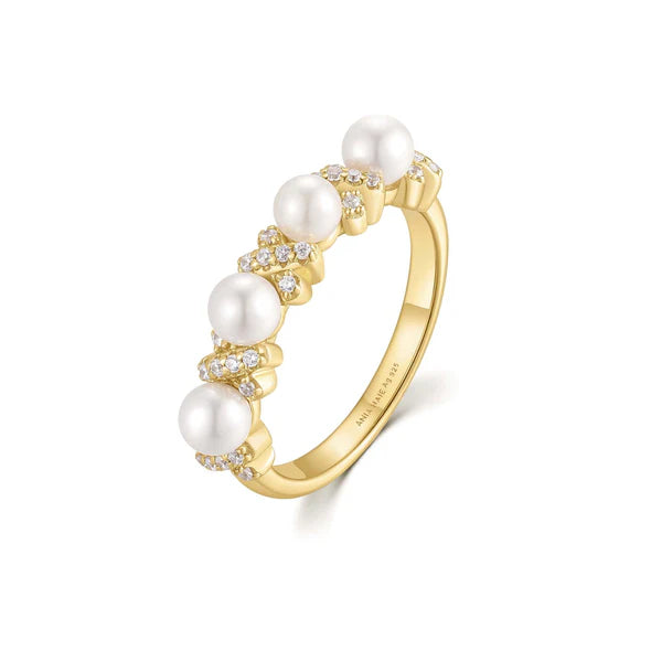 Gold Sparkling Braided Shell Pearl Ring, view 3