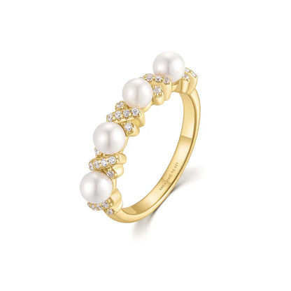 Gold Sparkling Braided Shell Pearl Ring, view 3
