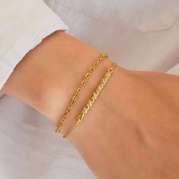 Gold Twisted Bar Bracelet, view 2, styled