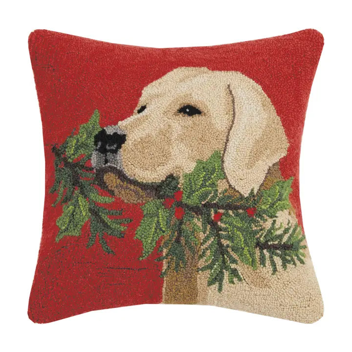 Lab with Holly Hook Pillow