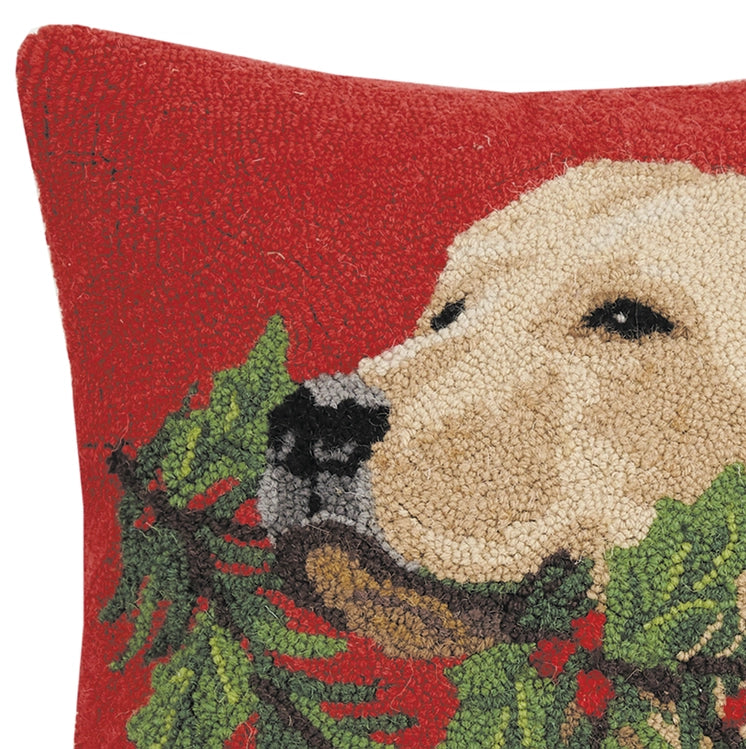 Lab with Holly Hook Pillow, view 2