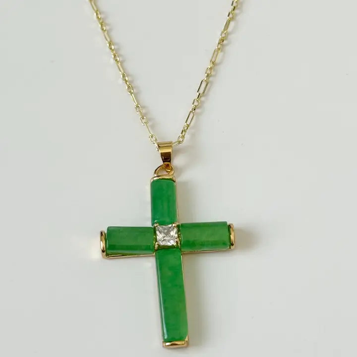 Green Jade Cross Necklace