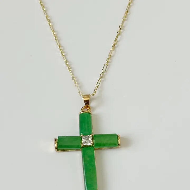 Green Jade Cross Necklace, view 2