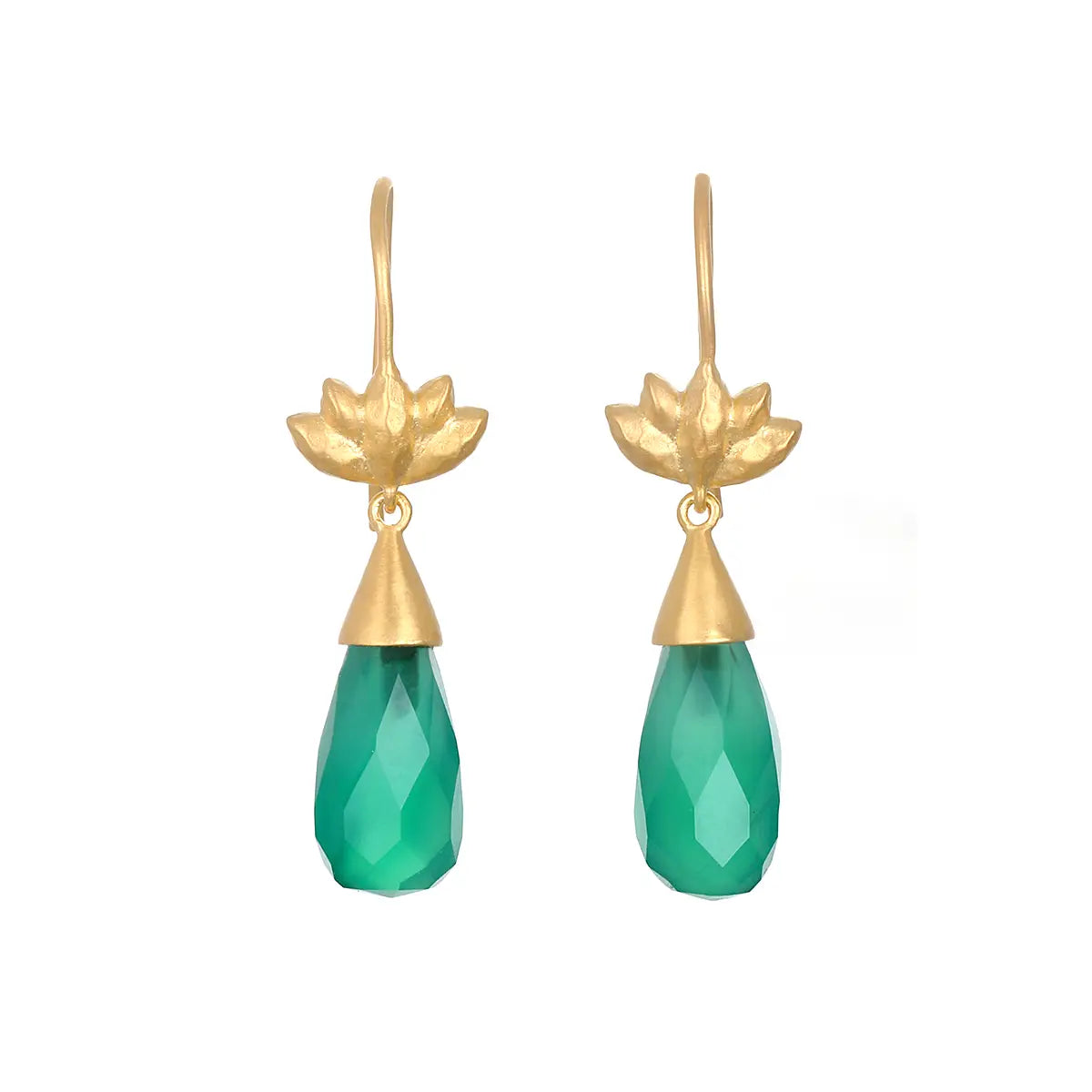 Green Onyx Lotus Drop Earrings