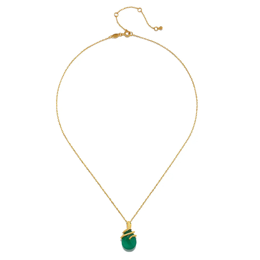 Green Onyx Snake Pendant Necklace