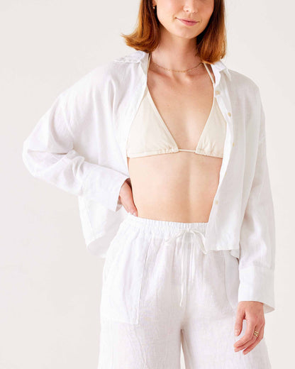 Hermosa Linen Boxy Button Up, view 3