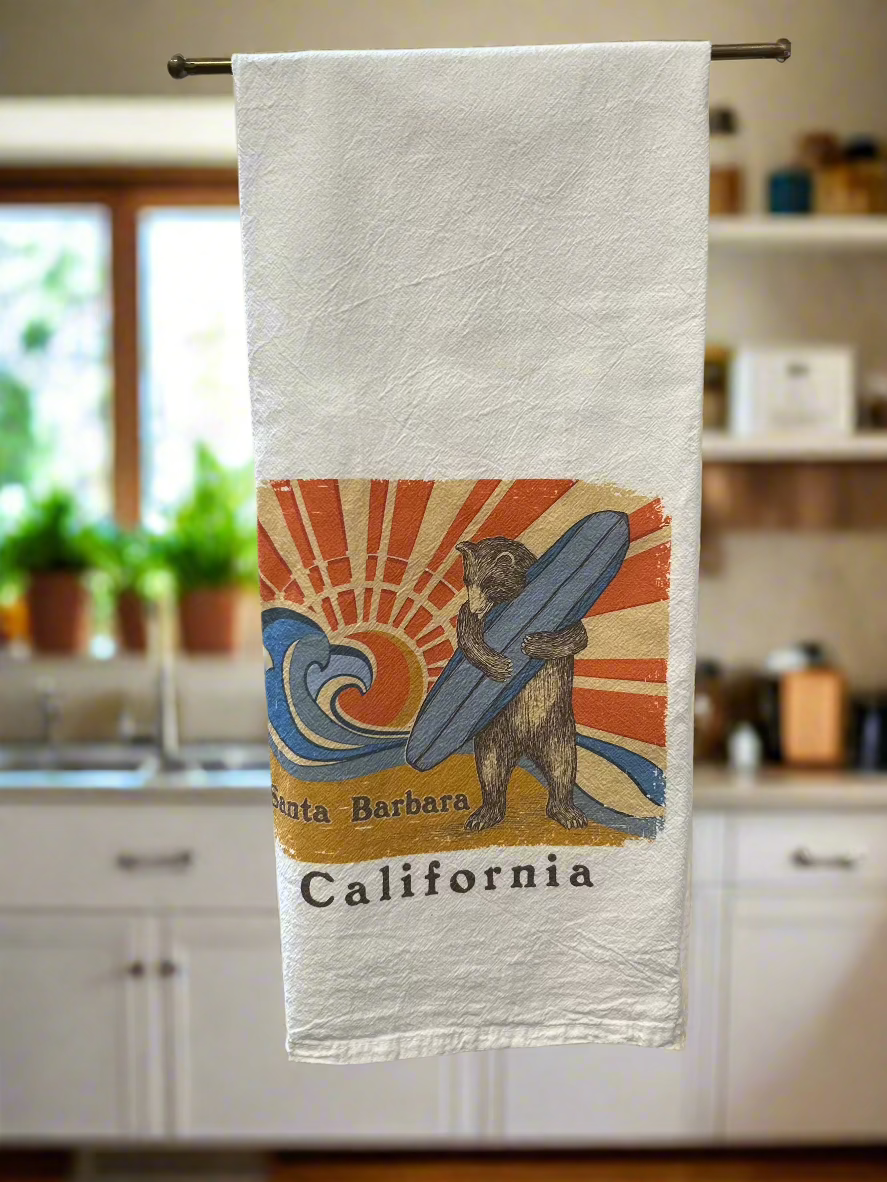 Sun n' Surf Santa Barbara Tea Towel, view 2, styled