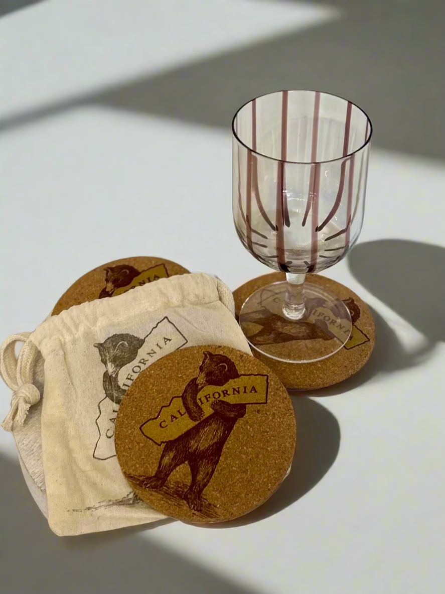 Set/4 Ca Bear Cork Coasters in Drawstring Pouch
