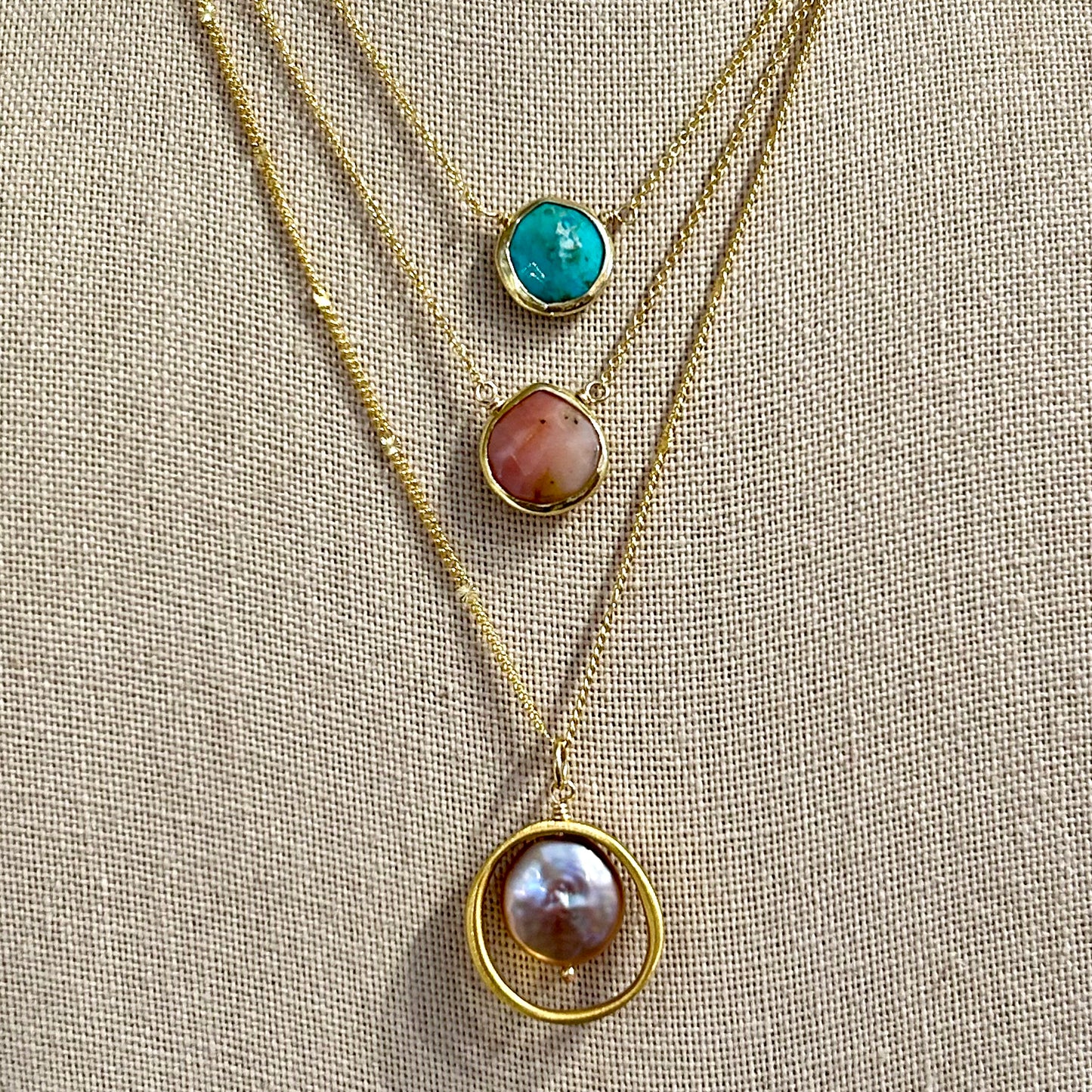 Open Circle Pink Pearl Necklace