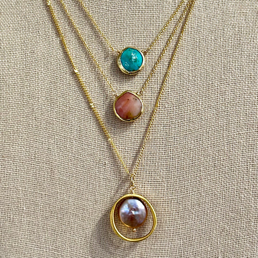 Open Circle Pink Pearl Necklace