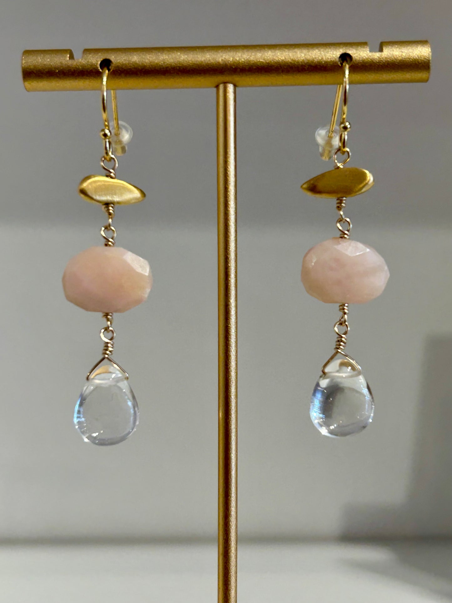 Nugget w. Stone & Quartz Earrings, view 2