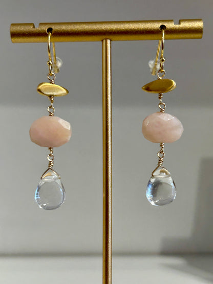 Nugget w. Stone & Quartz Earrings, view 2