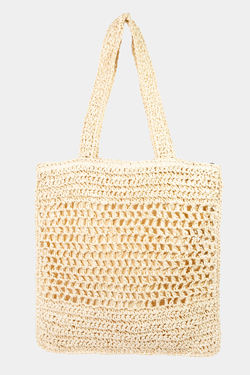 Intricate Straw Knit Tote Bag, view 2