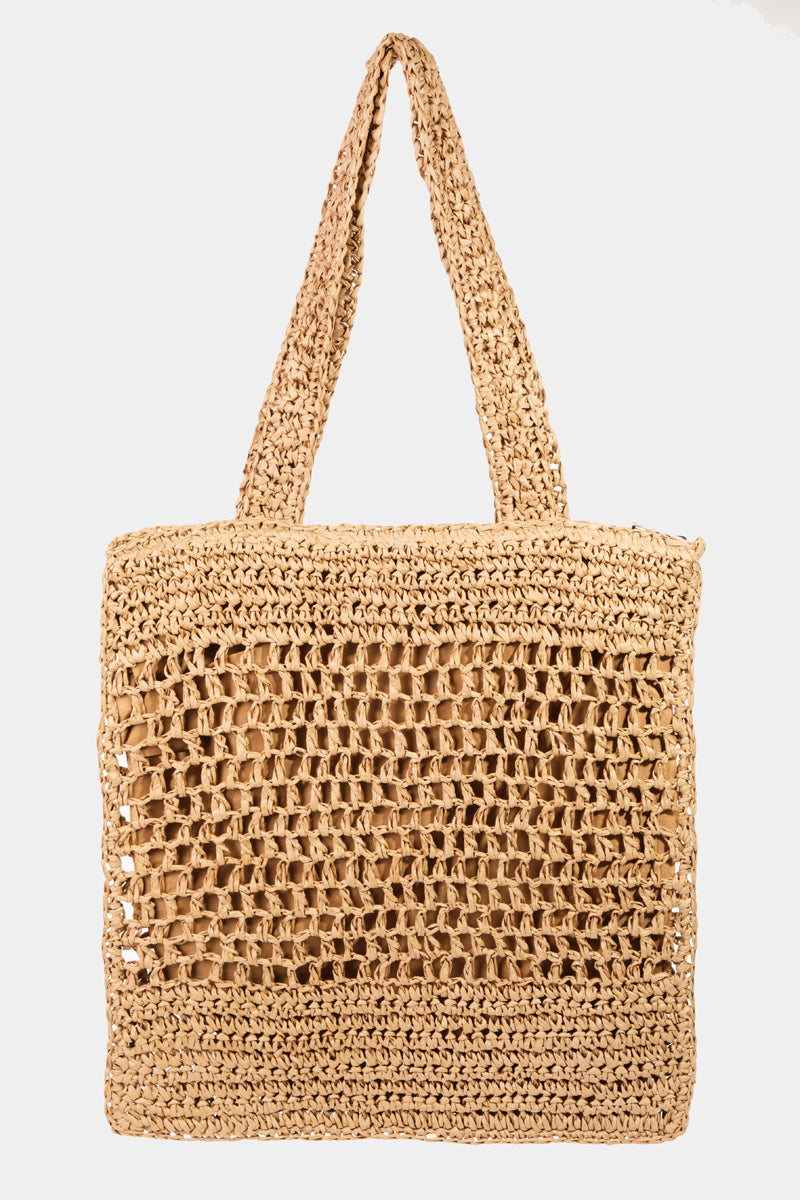 Intricate Straw Knit Tote Bag
