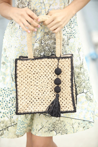 Kimba Crochet Straw Handbag, view 3