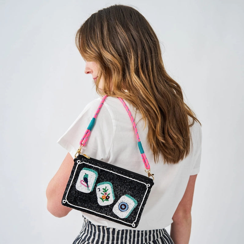 Leila Bead Clutch With Strap, view 17
