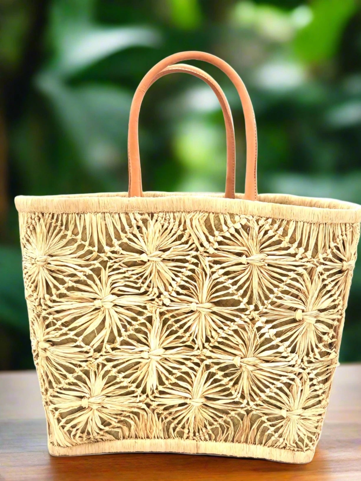 Macrame Diamond Straw Basket Bag