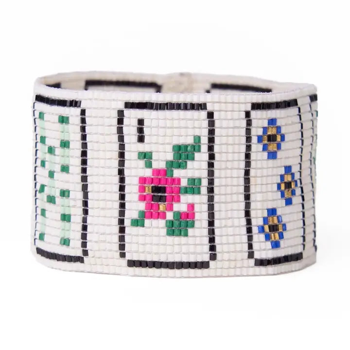 Mahjong Print Beaded Stretch Bracelet
