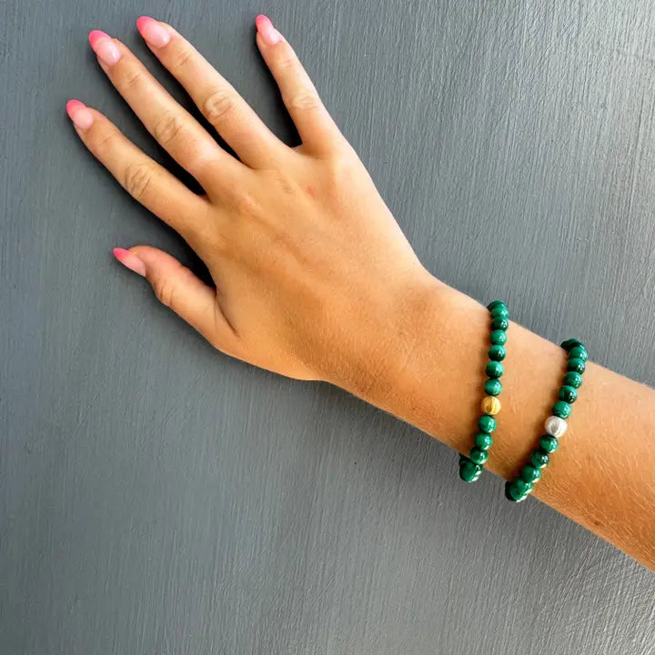 Malachite Beads Bracelet, view 2, styled