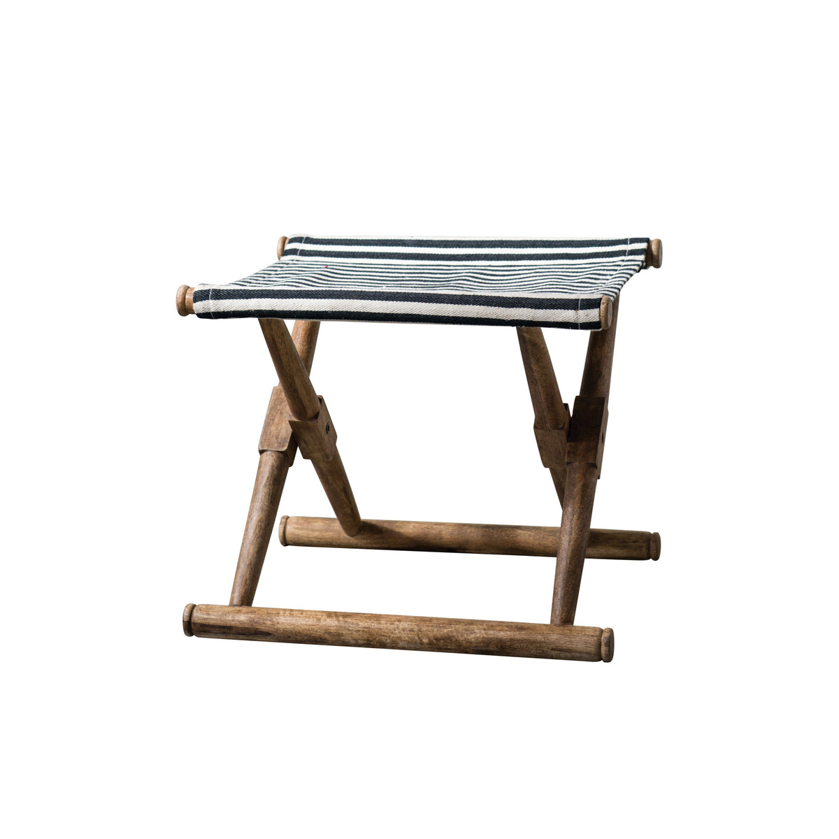Mango Wood and Woven Striped Folding Stool
