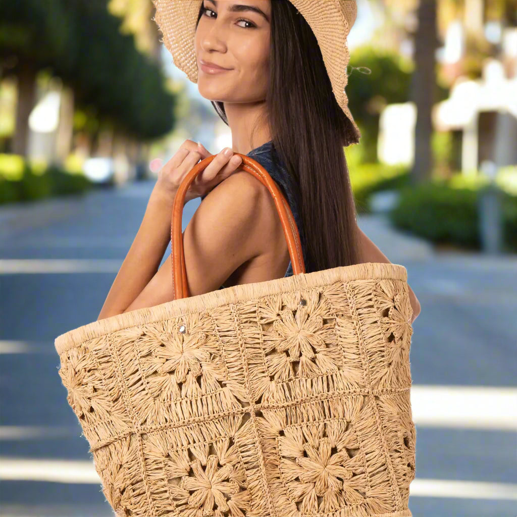 Marie Flower Crochet Basket Bag, view 3