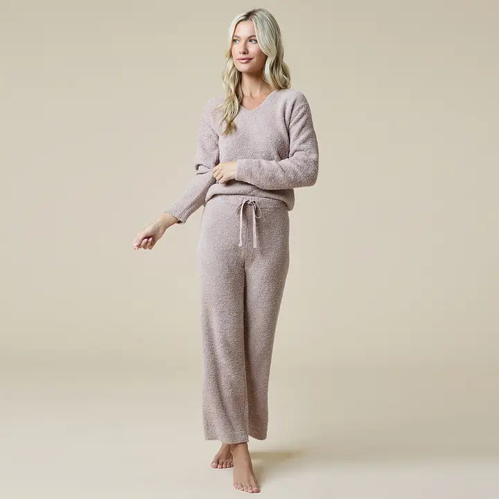Solid Marshmallow V-Neck Lounge Set, view 2