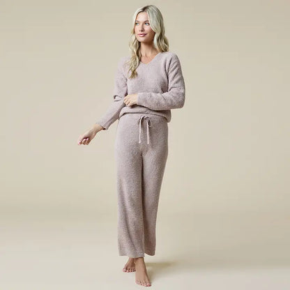 Solid Marshmallow V-Neck Lounge Set, view 2