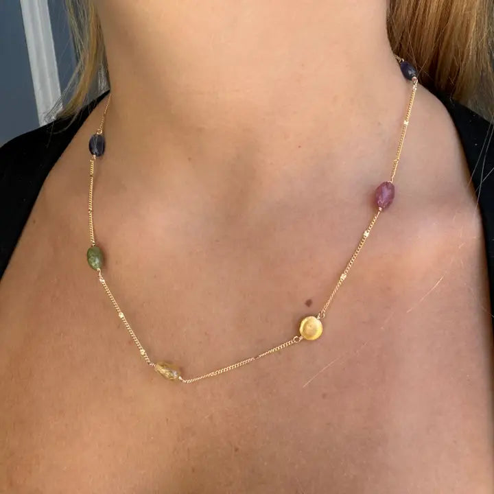 Multi Sapphire On Chain Necklace, view 2
