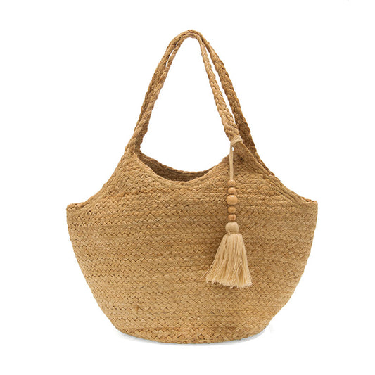 Natural Lorelei Jute Tote with Wood Bead Tassel