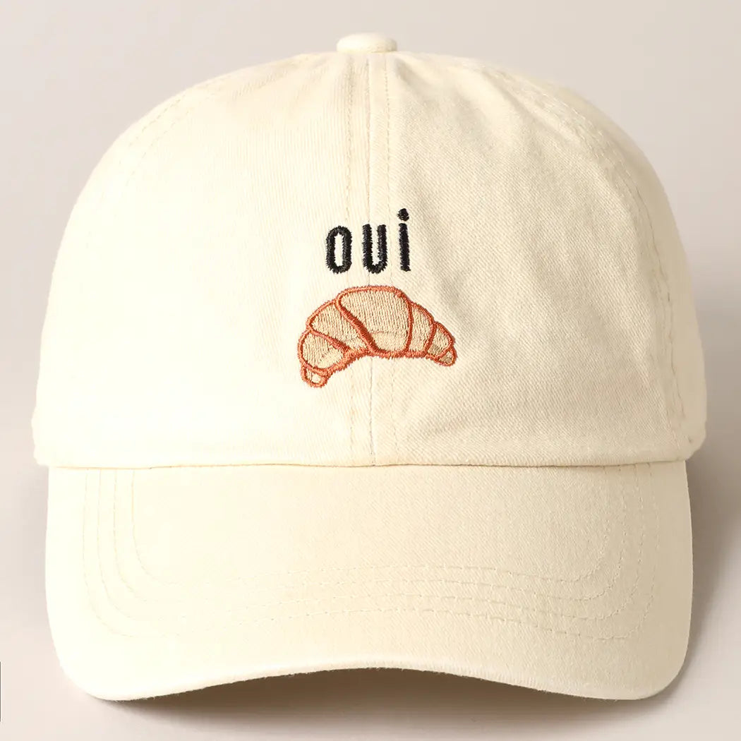 Oui Croissant Embroidered Baseball Cap