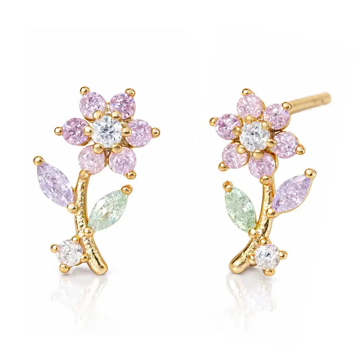 Pink Crawling Flower Studs