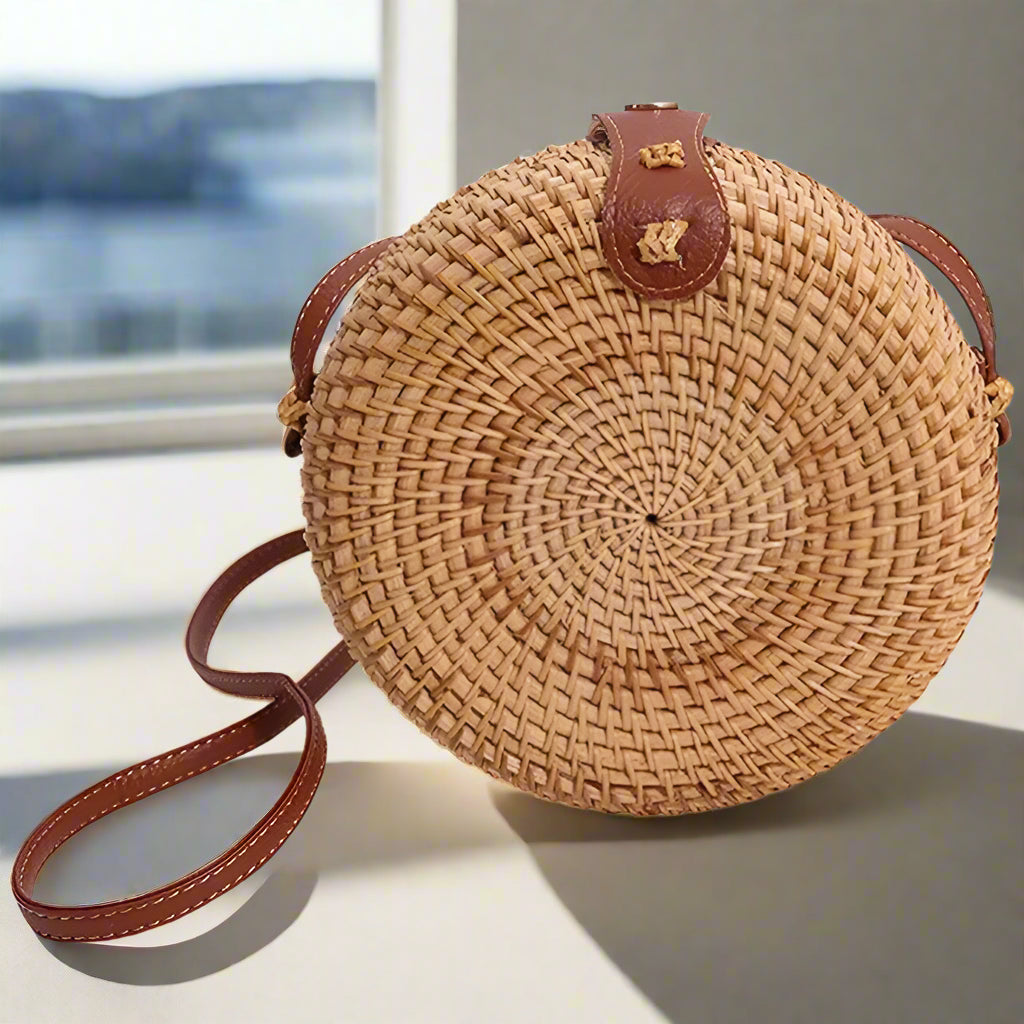 Rattan Straw Macaron Shell Crossbody, view 2