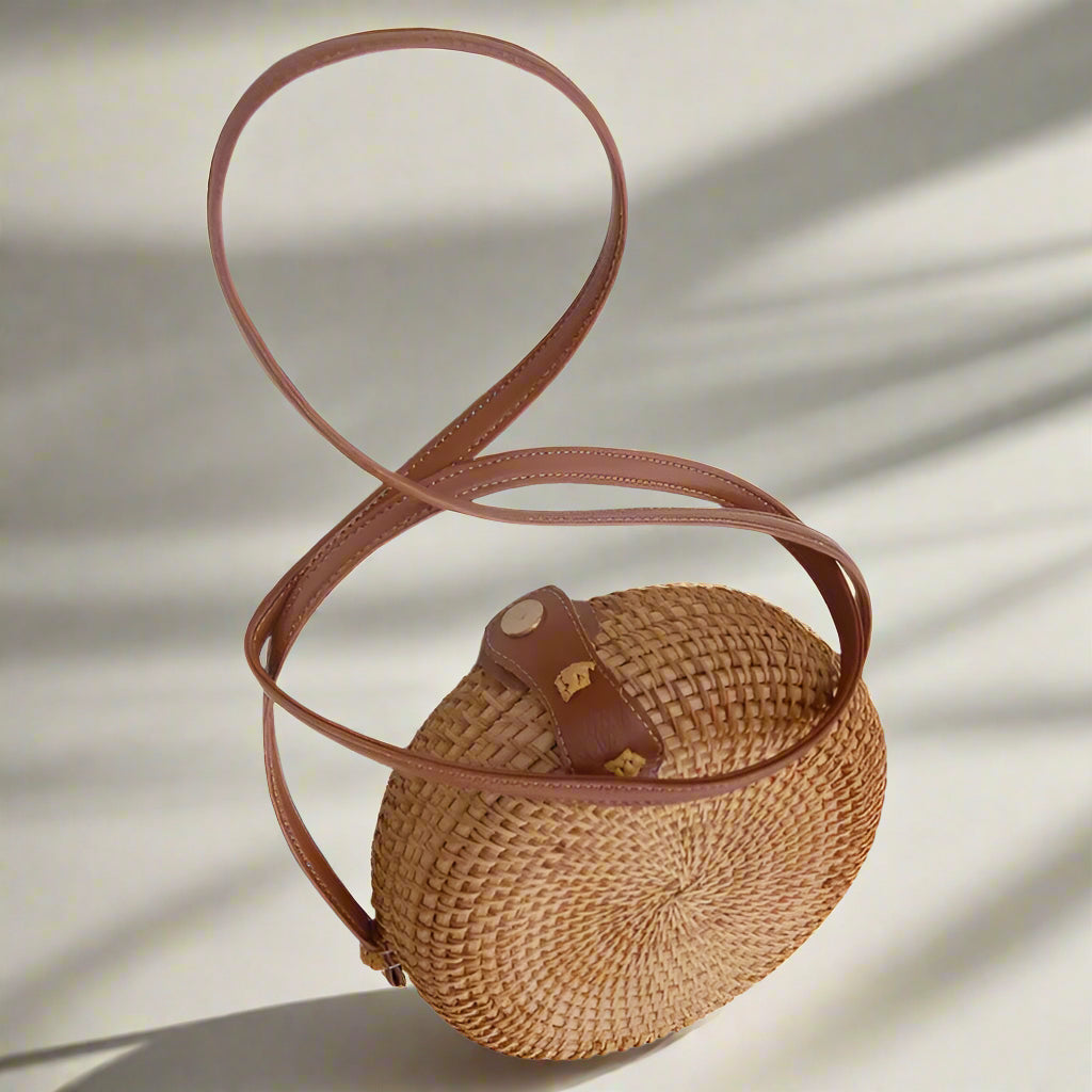 Rattan Straw Macaron Shell Crossbody, view 3