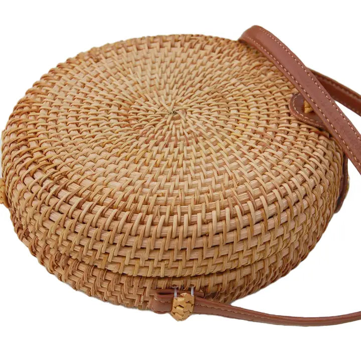 Rattan Straw Macaron Shell Crossbody, view 4