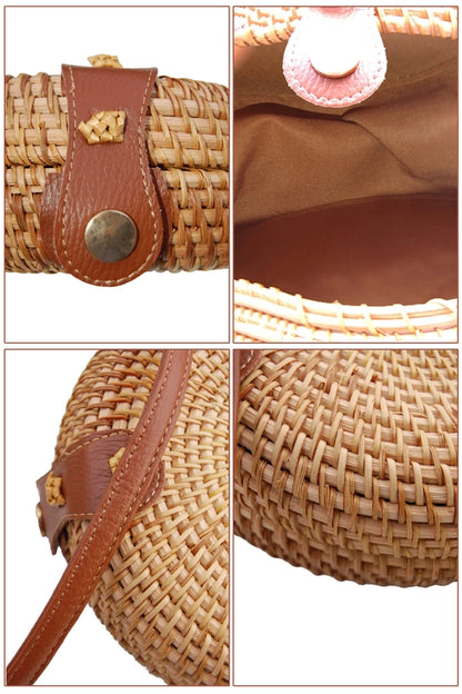 Rattan Straw Macaron Shell Crossbody, view 5