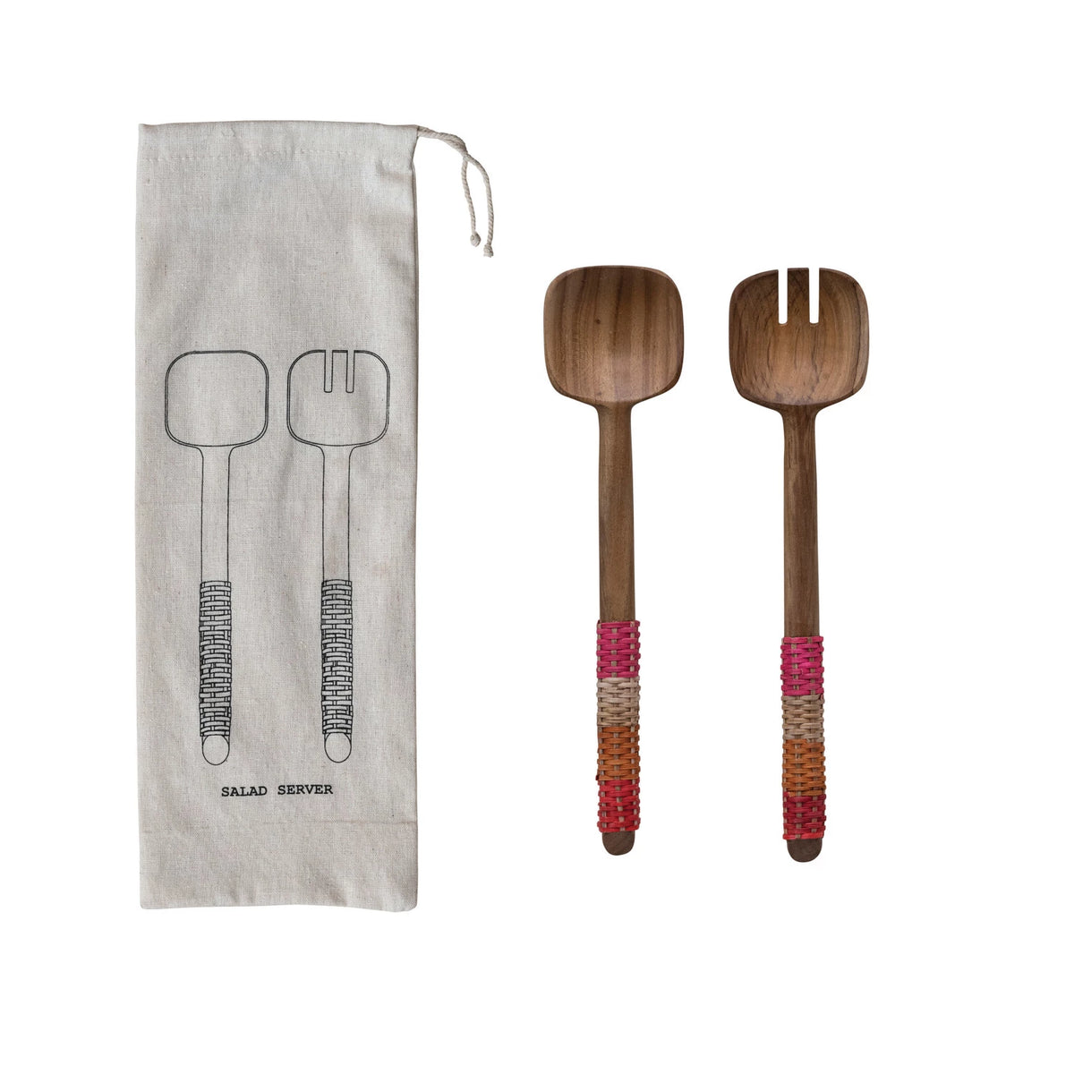 Teak Salad Servers w/ Rattan Handles, Set/2, view 2