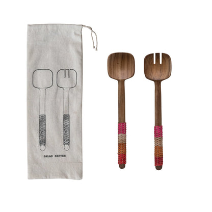 Teak Salad Servers w/ Rattan Handles, Set/2, view 2