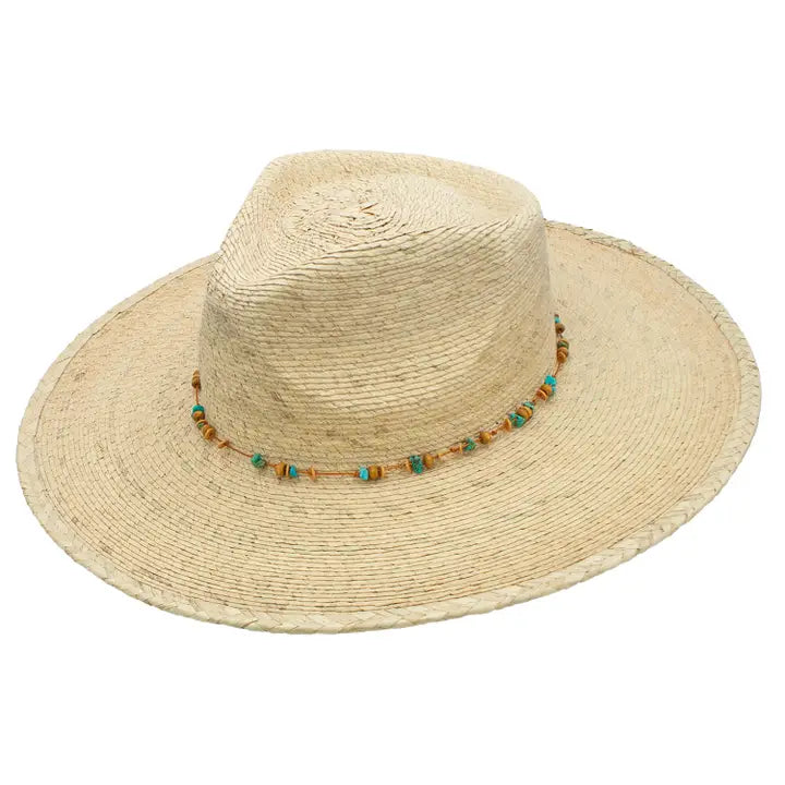 Serena Palm Leaf Blue Shells Resort Hat