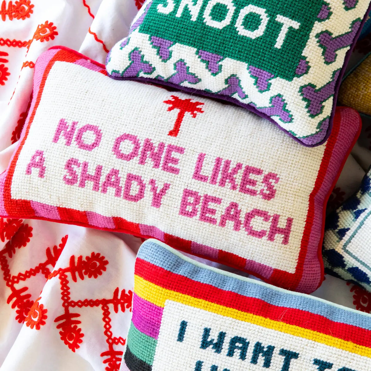 Shady Beach Needlepoint Pillow, view 2