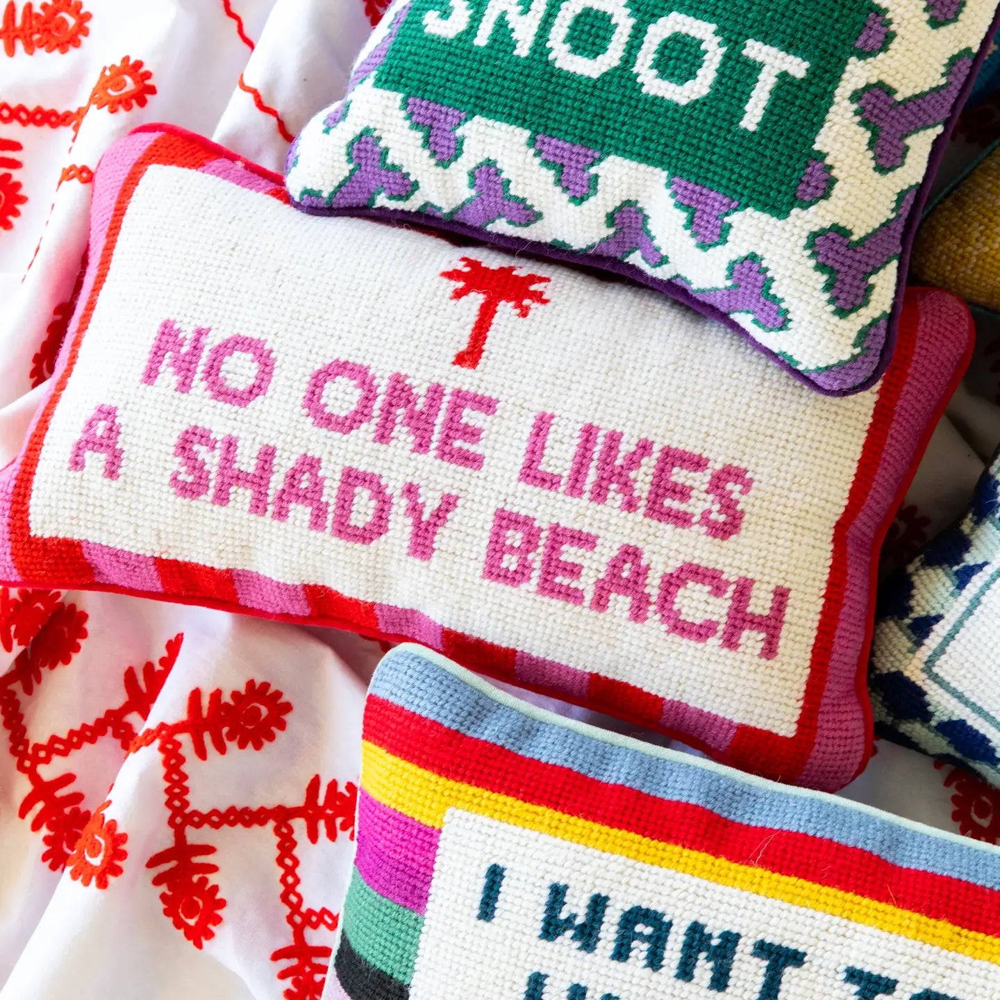 Shady Beach Needlepoint Pillow