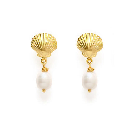 Shell and Pearl Stud Drop Earrings